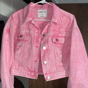 Cropped pink denim jacket